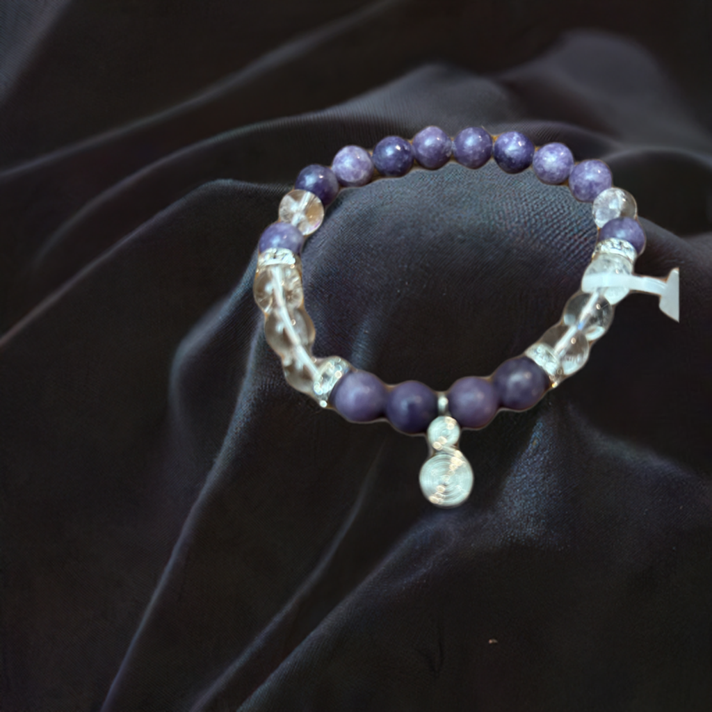 Lepidolite & Clear Quartz Spiral Charm Bracelet