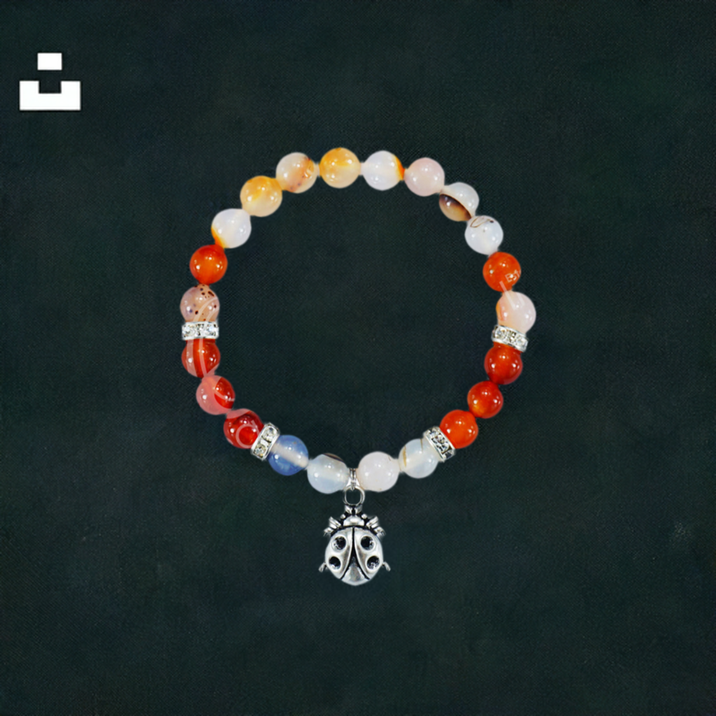 Ladybug Dendritic Agate & Red Agate Gemstone Bracelet