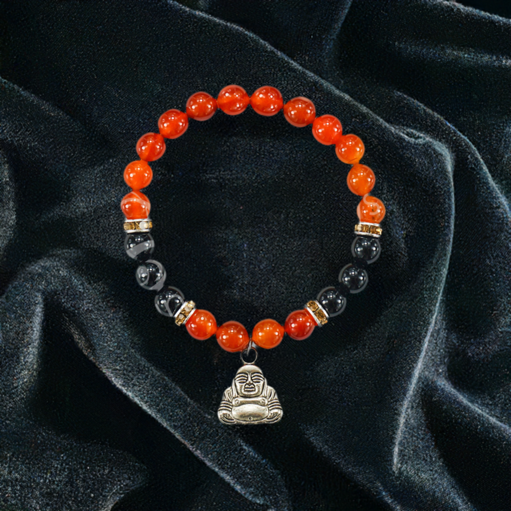 Red Agate & Black Onyx Buddha Charm Bracelet