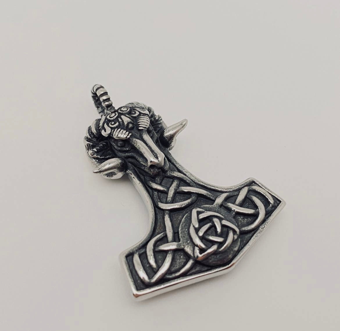 Thor's Hammer Ram's-Head Celtic Pendant