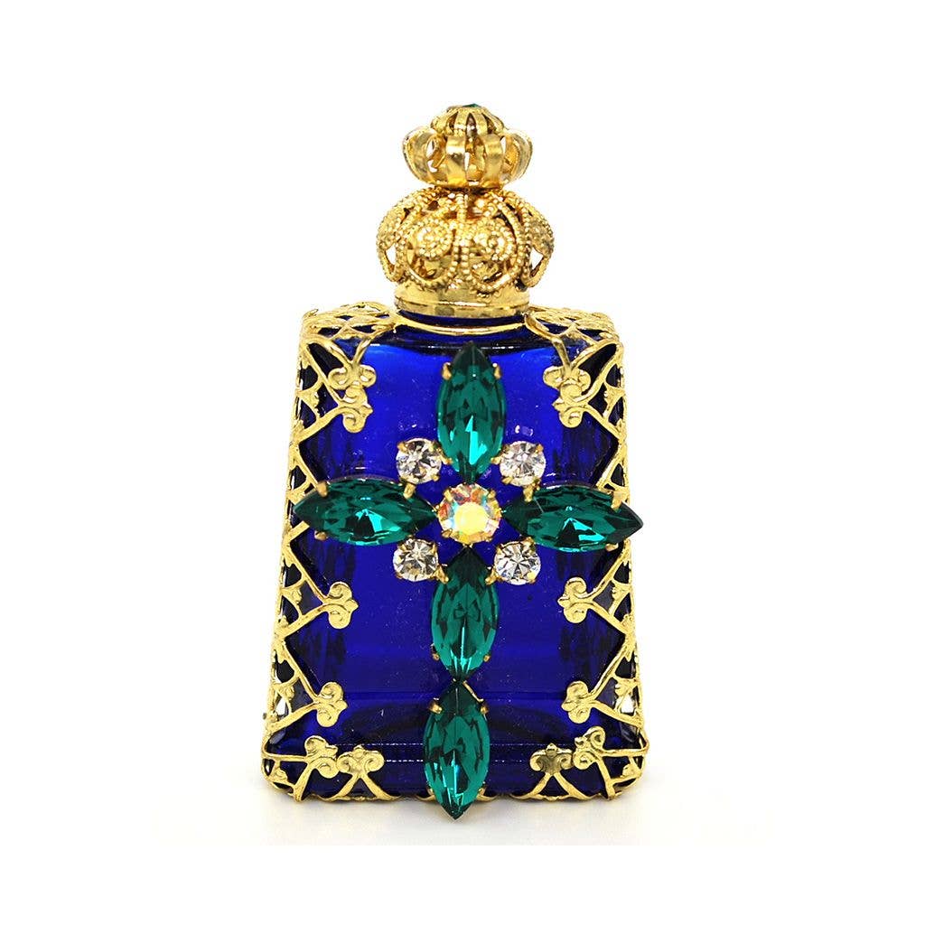 Perfume Oil Bottle - Czech Jeweled Decorative Christian Cross