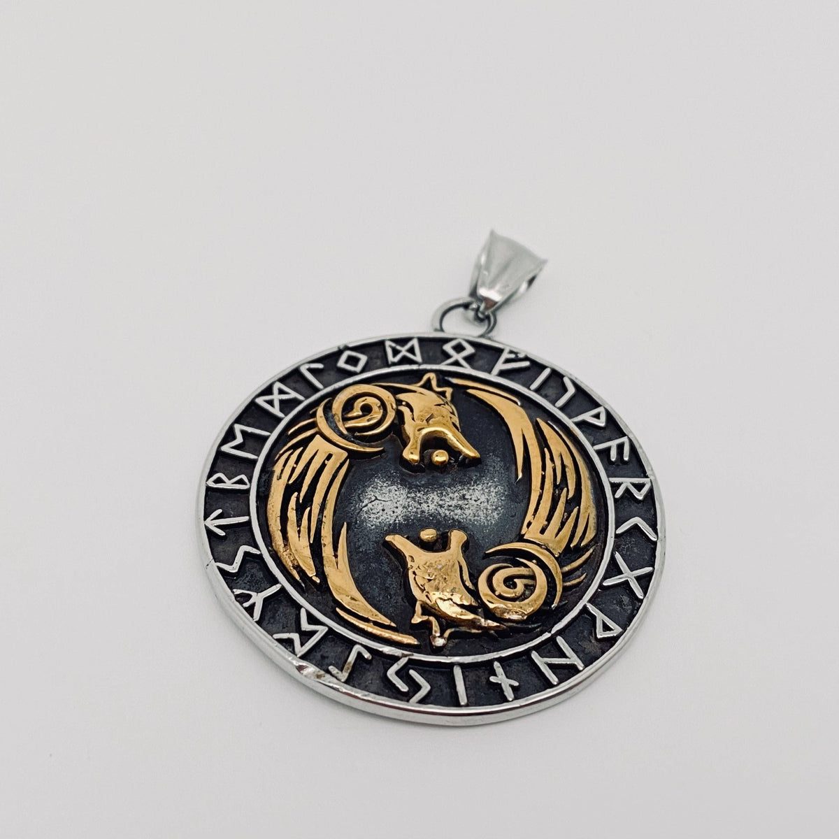Viking Double Wolf Rune Pendant