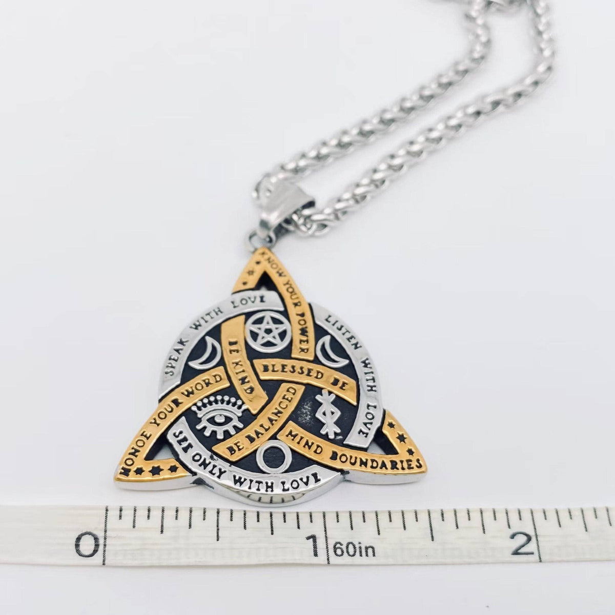 Triquetra Celtic Knot Star Moon Large Pendant Necklace