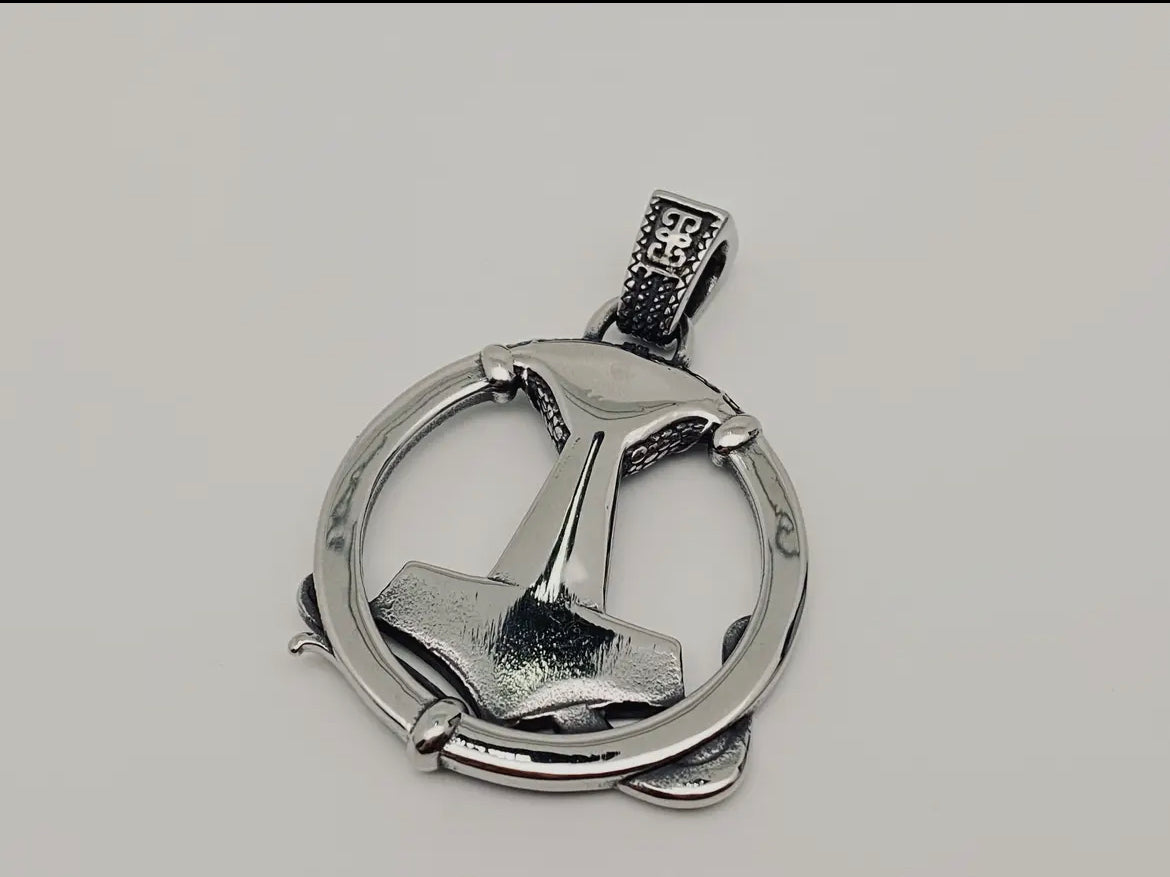 Thor's Hammer Circle with Spiral Accents - Large Pendant