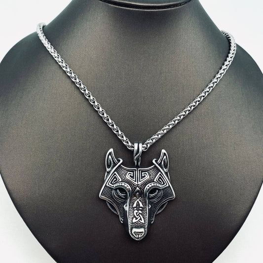Viking Celtic Wolf Head Amulet Necklace