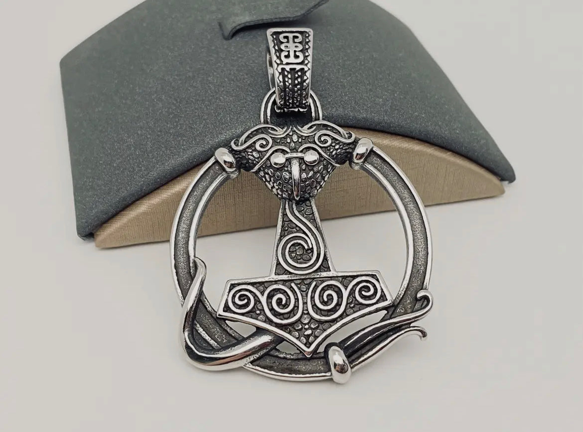 Thor's Hammer Circle with Spiral Accents - Large Pendant