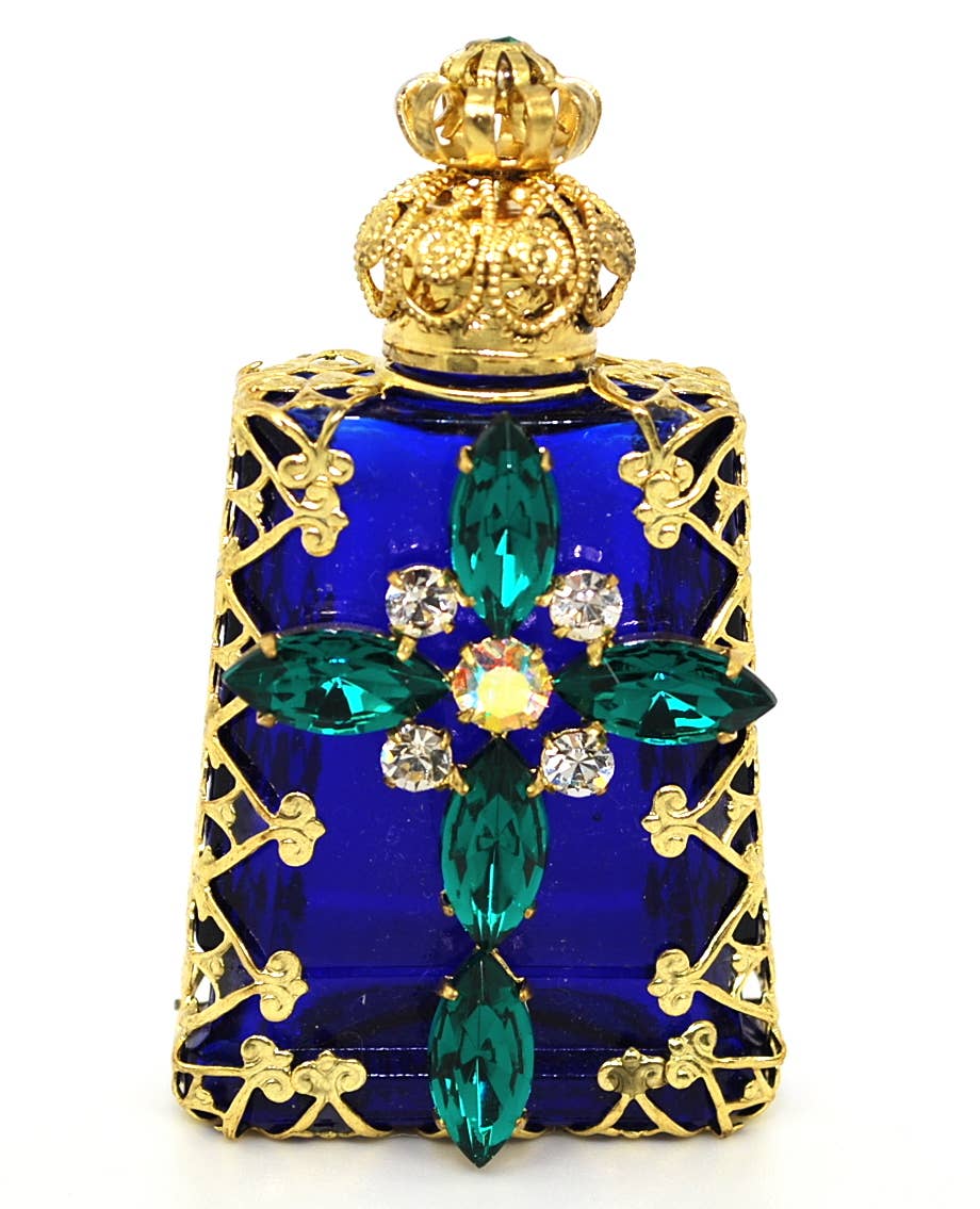 Perfume Oil Bottle - Czech Jeweled Decorative Christian Cross