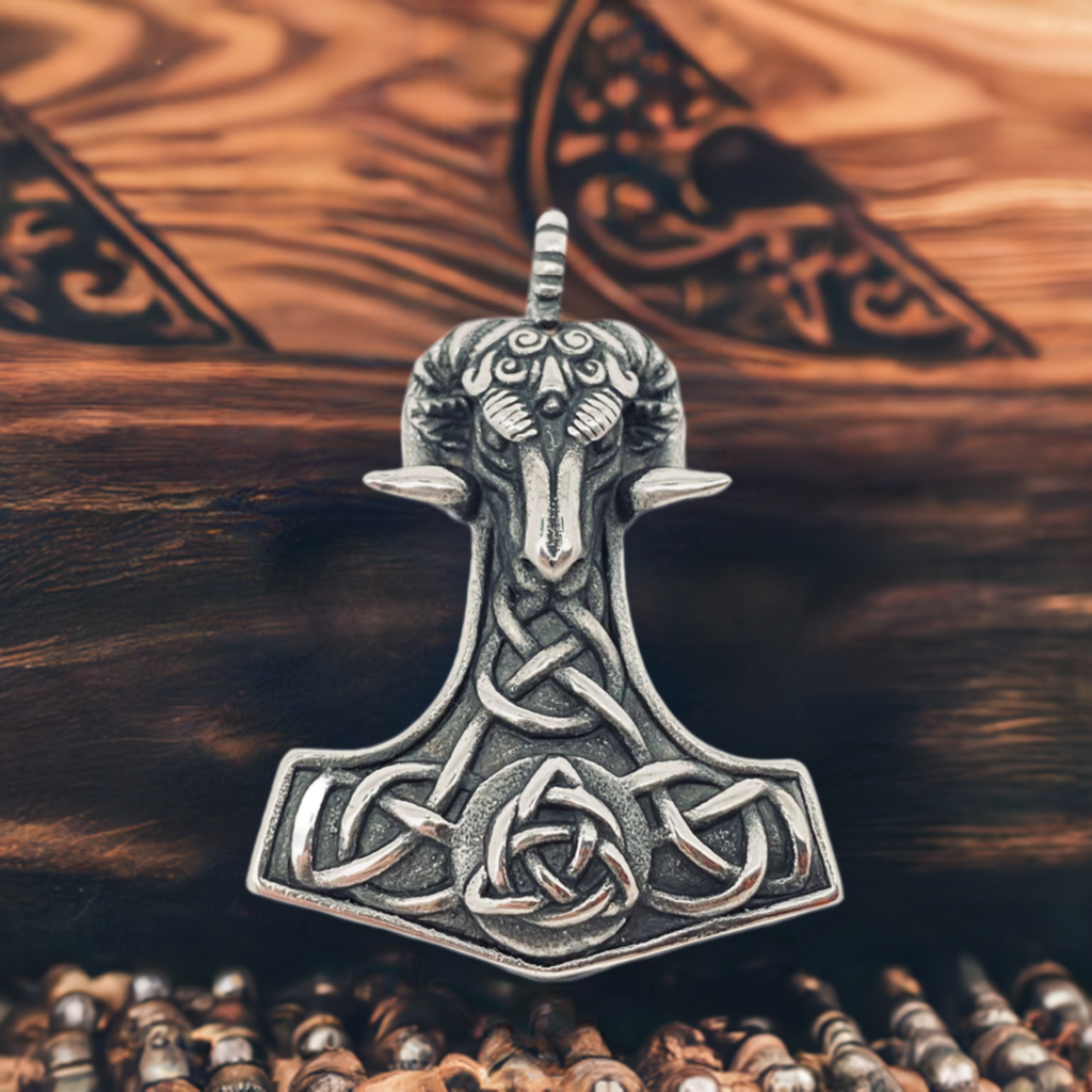 Thor's Hammer Ram's-Head Celtic Pendant