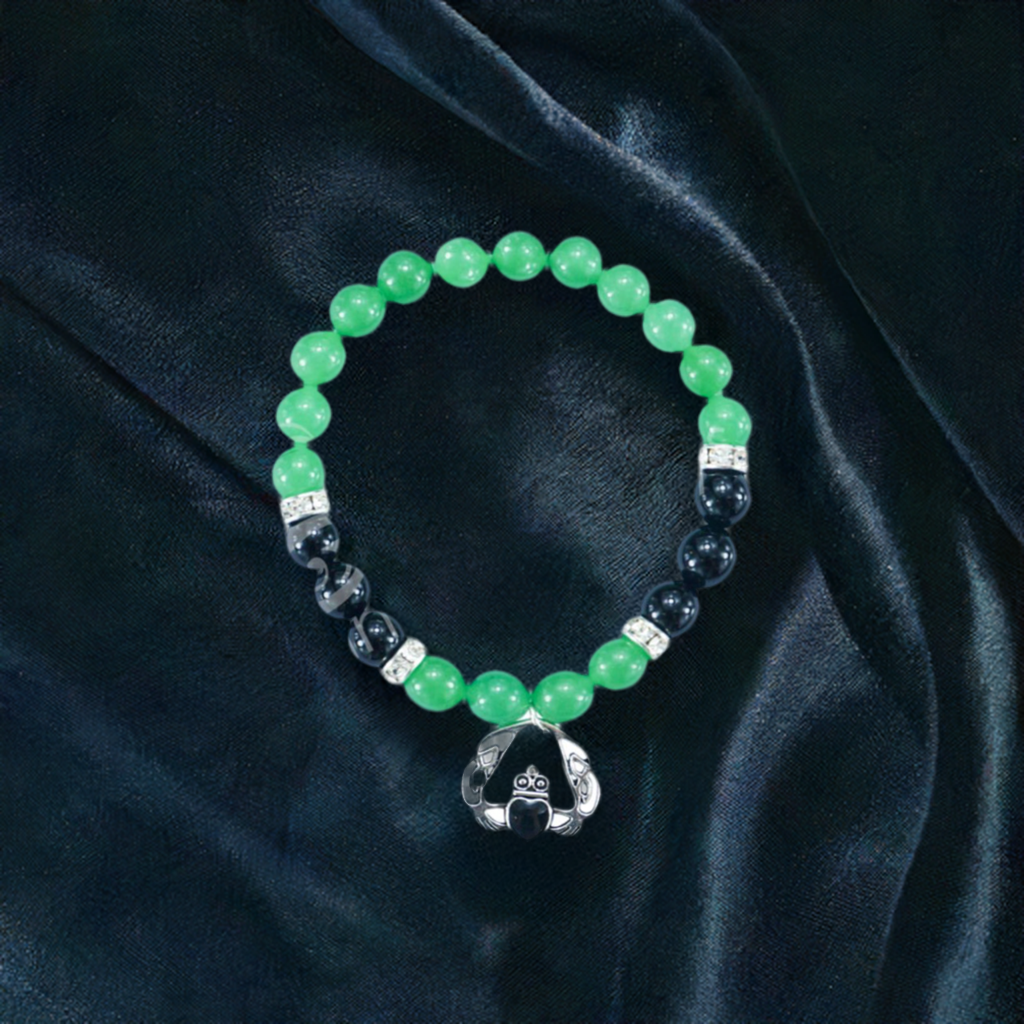 Claddagh Aventurine &amp; Black Onyx Gemstone Bracelet