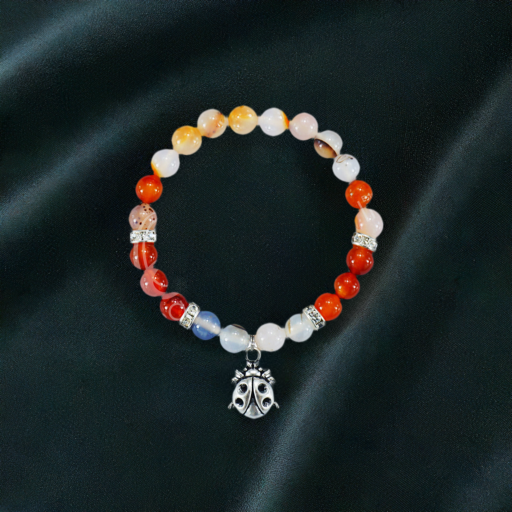 Ladybug Dendritic Agate &amp; Red Agate Gemstone Bracelet