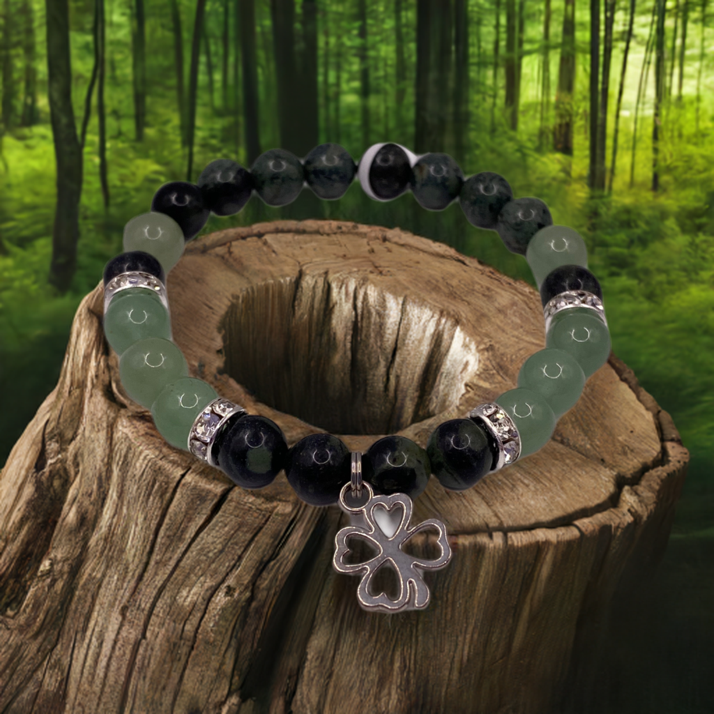 Four-Leaf Clover Jasper & Aventurine Bracelet – Luck & Prosperity