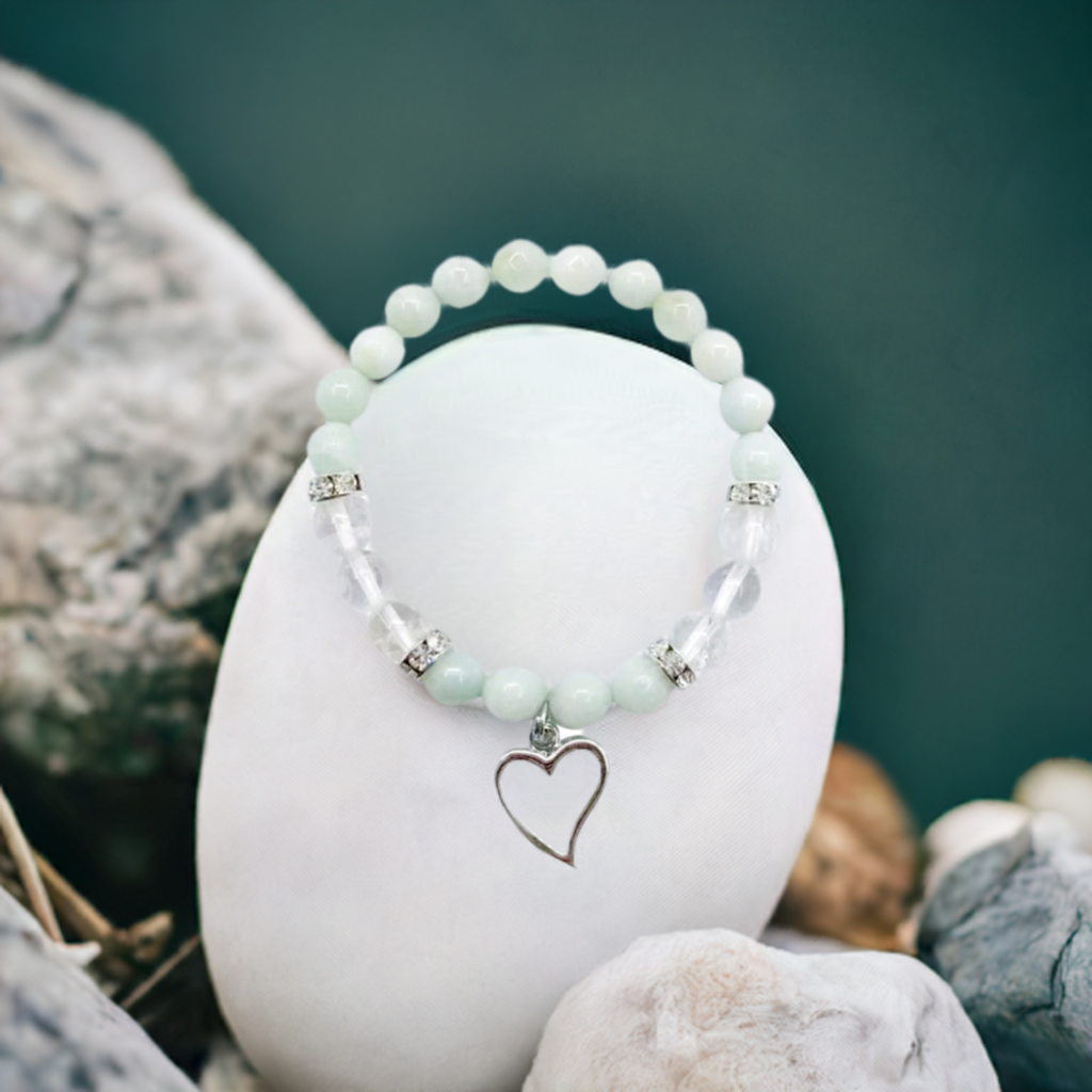 Amazonite Heart Charm Bracelet – Serenity, Balance &amp; Love