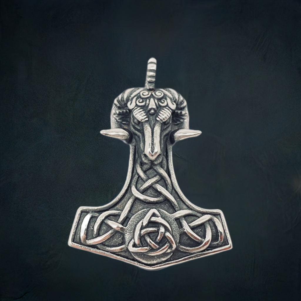 Thor's Hammer Ram's-Head Celtic Pendant
