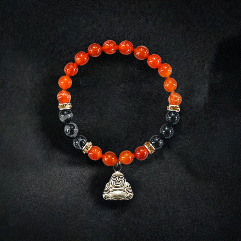 Red Agate & Black Onyx Buddha Charm Bracelet