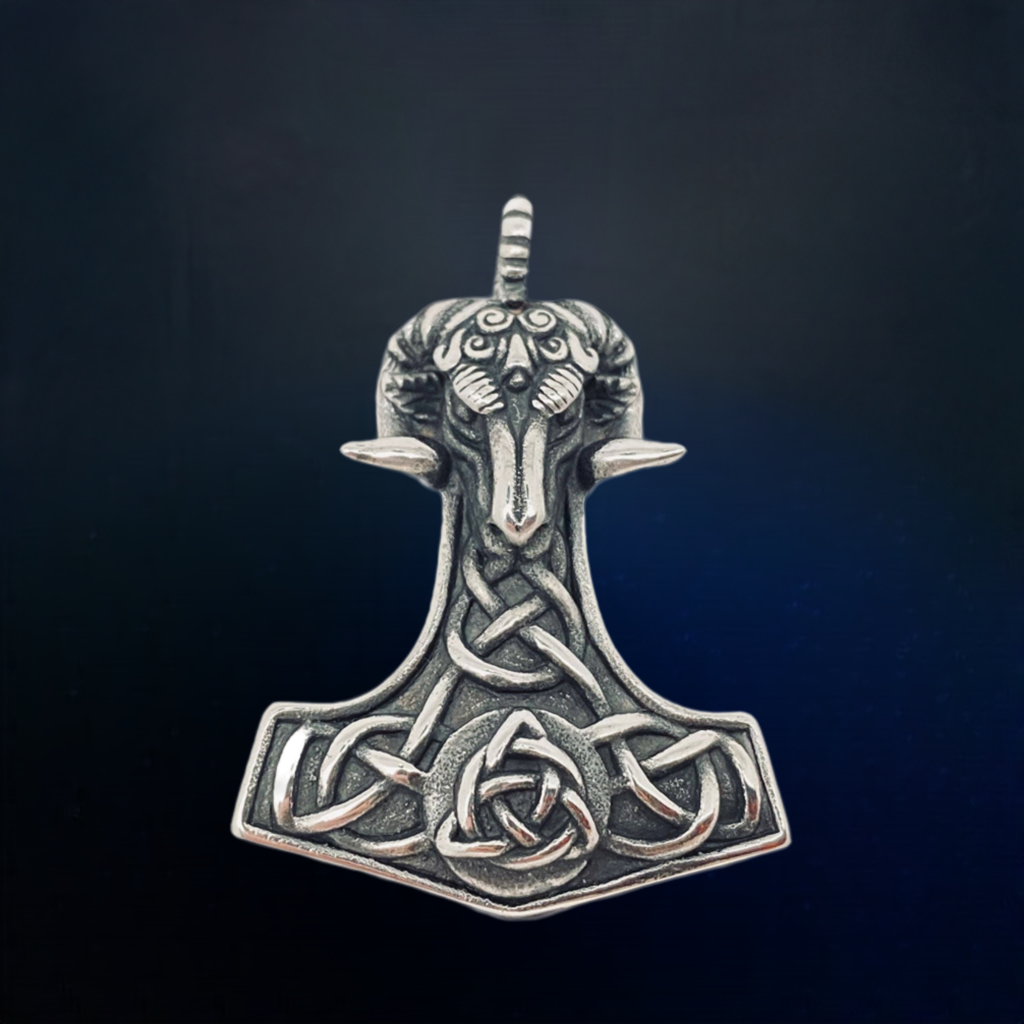 Thor's Hammer Ram's-Head Celtic Pendant