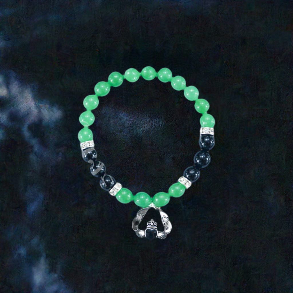 Claddagh Aventurine &amp; Black Onyx Gemstone Bracelet