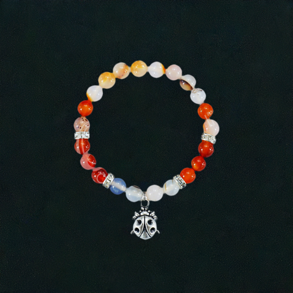 Ladybug Dendritic Agate &amp; Red Agate Gemstone Bracelet