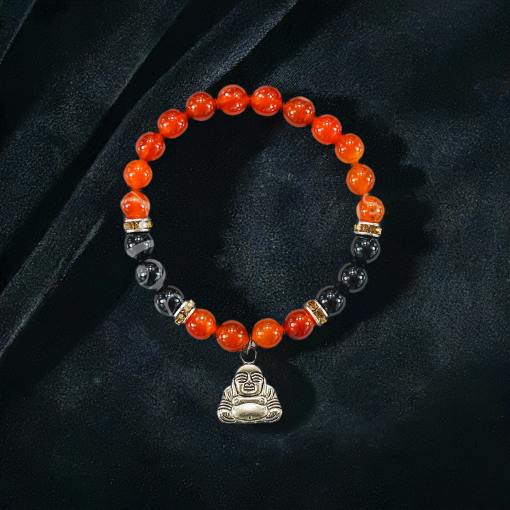 Red Agate & Black Onyx Buddha Charm Bracelet