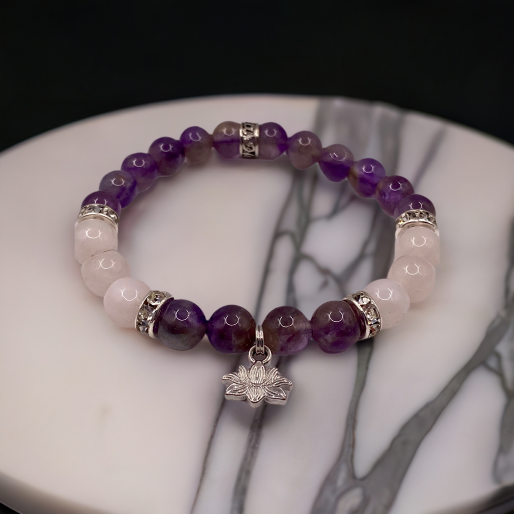 Lotus Bracelet with Amethyst and Rose Quartz