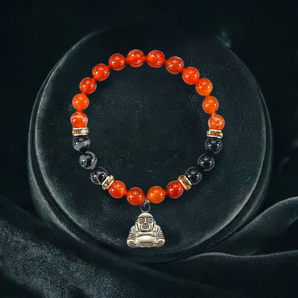 Red Agate & Black Onyx Buddha Charm Bracelet