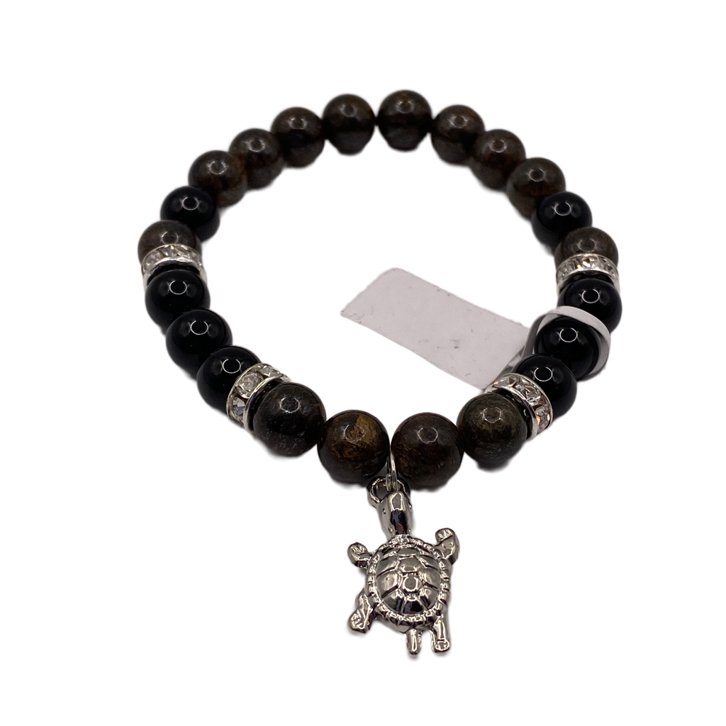 Turtle Charm Bracelet – Bronzite and Rainbow Obsidian
