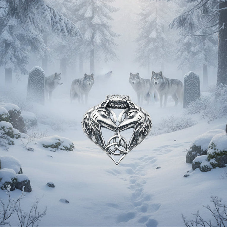 Celtic Trinity Double Wolf Pendant