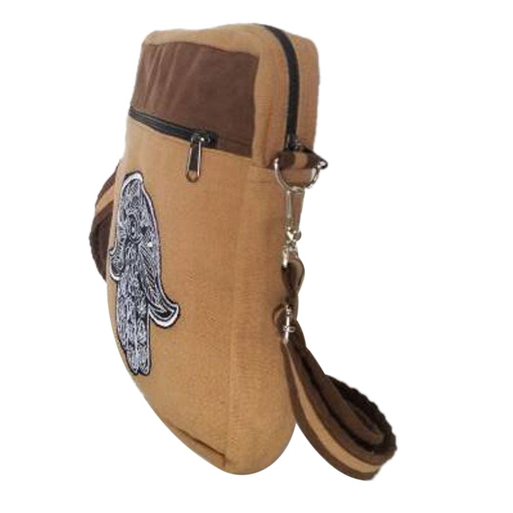 Hamsa Messenger Bag - Brown/Beige with Black Hamsa Design