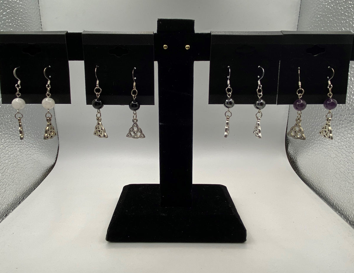 Celtic Knot Gemstone Earrings – Genuine Stone & Surgical Steel