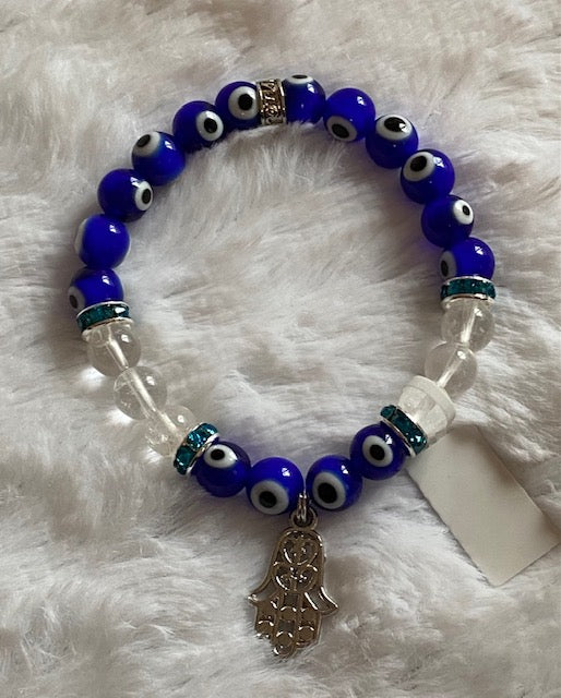 Evil Eye & Hamsa Protection Bracelet – Clear Quartz