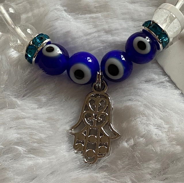 Evil Eye & Hamsa Protection Bracelet – Clear Quartz