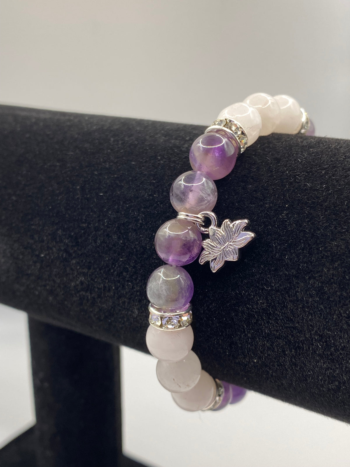 Lotus Bracelet with Amethyst and Rose Quartz