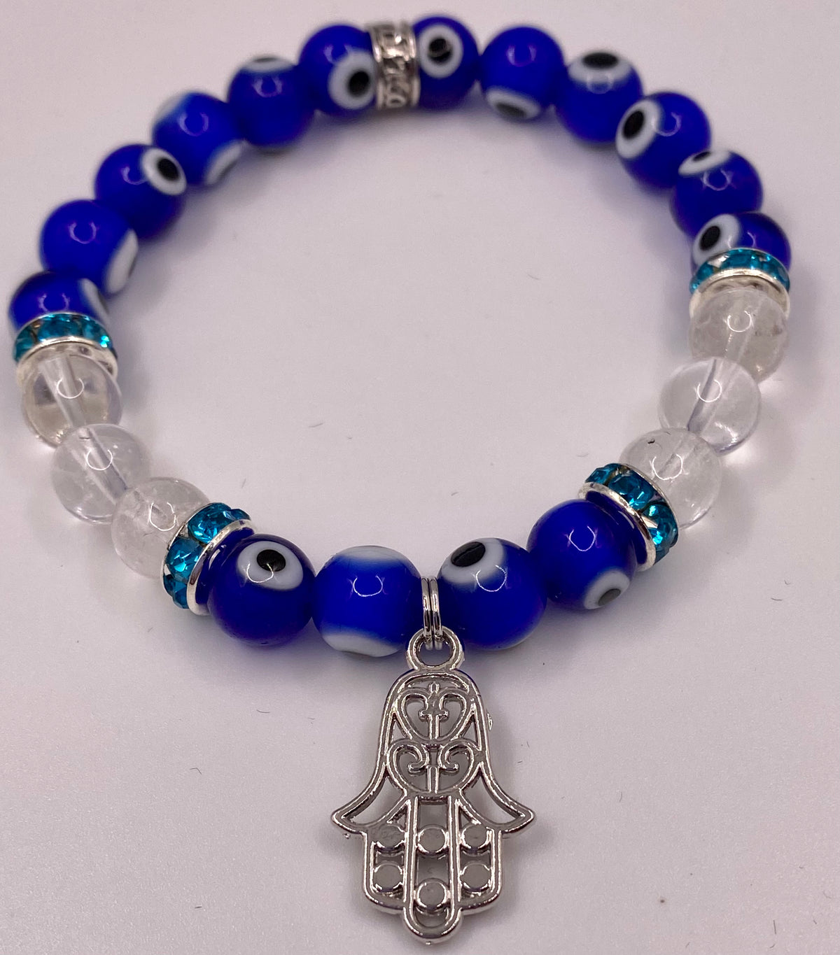 Evil Eye & Hamsa Protection Bracelet – Clear Quartz