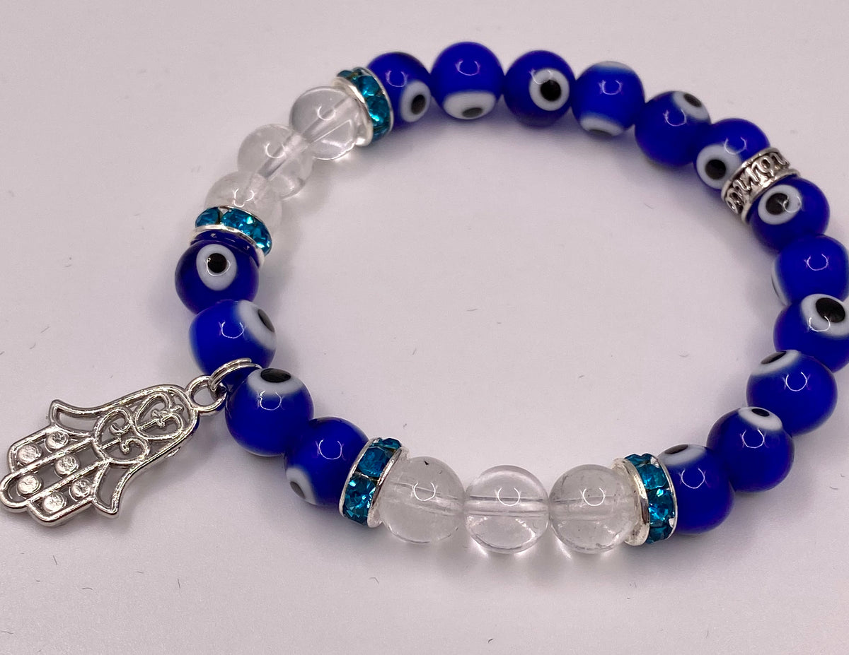 Evil Eye & Hamsa Protection Bracelet – Clear Quartz