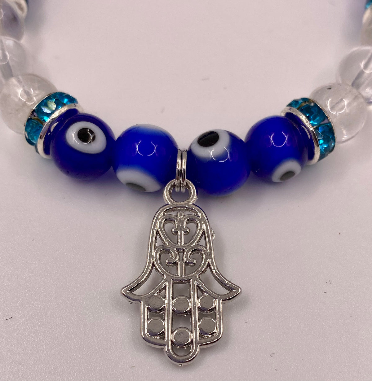 Evil Eye & Hamsa Protection Bracelet – Clear Quartz