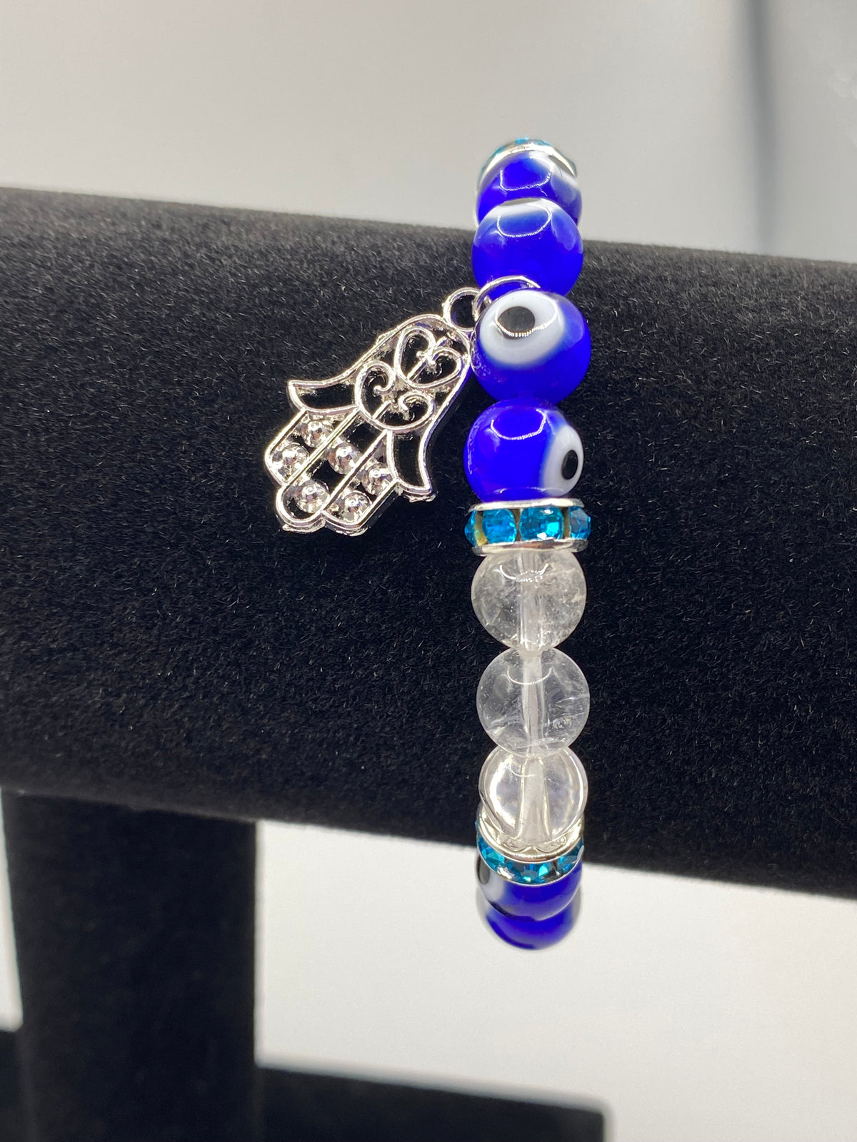 Evil Eye & Hamsa Protection Bracelet – Clear Quartz