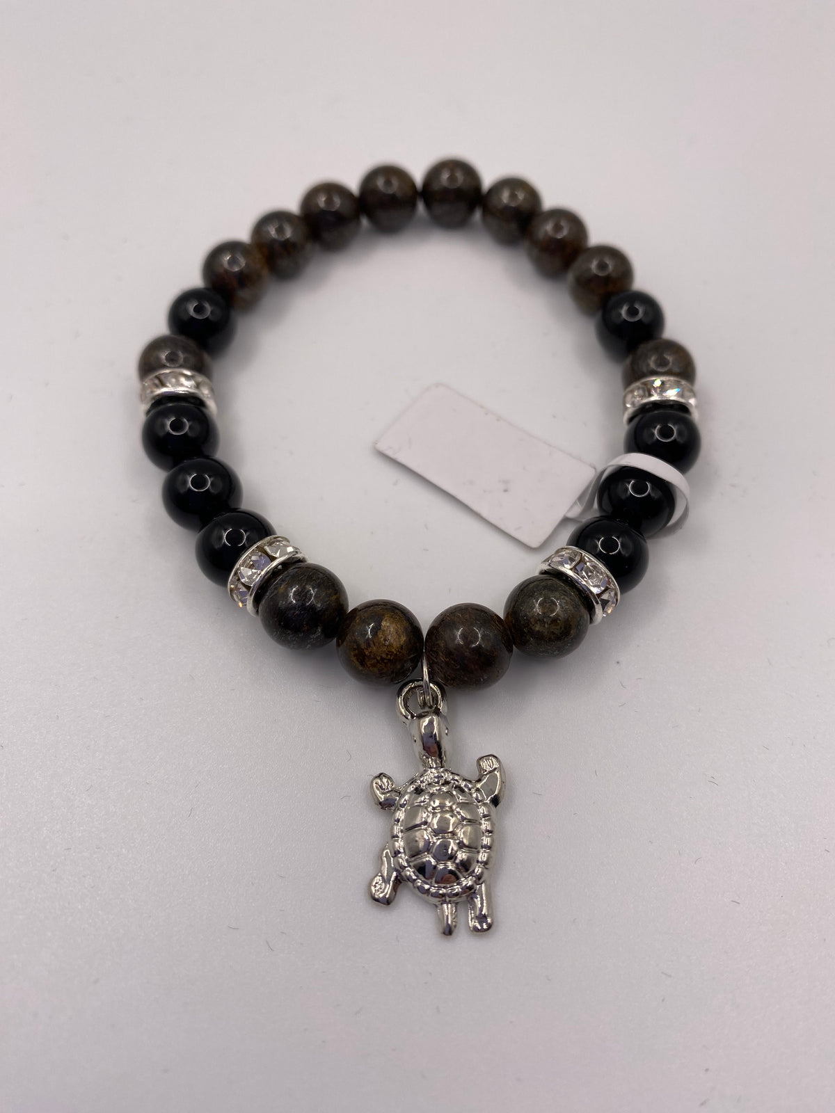 Turtle Charm Bracelet – Bronzite and Rainbow Obsidian