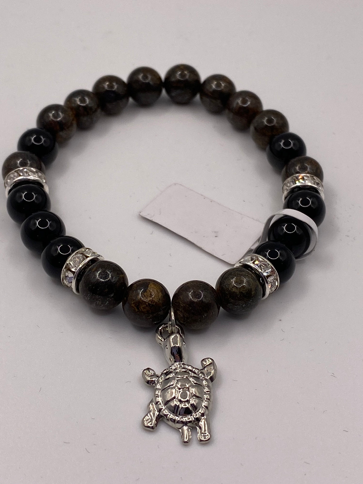Turtle Charm Bracelet – Bronzite and Rainbow Obsidian