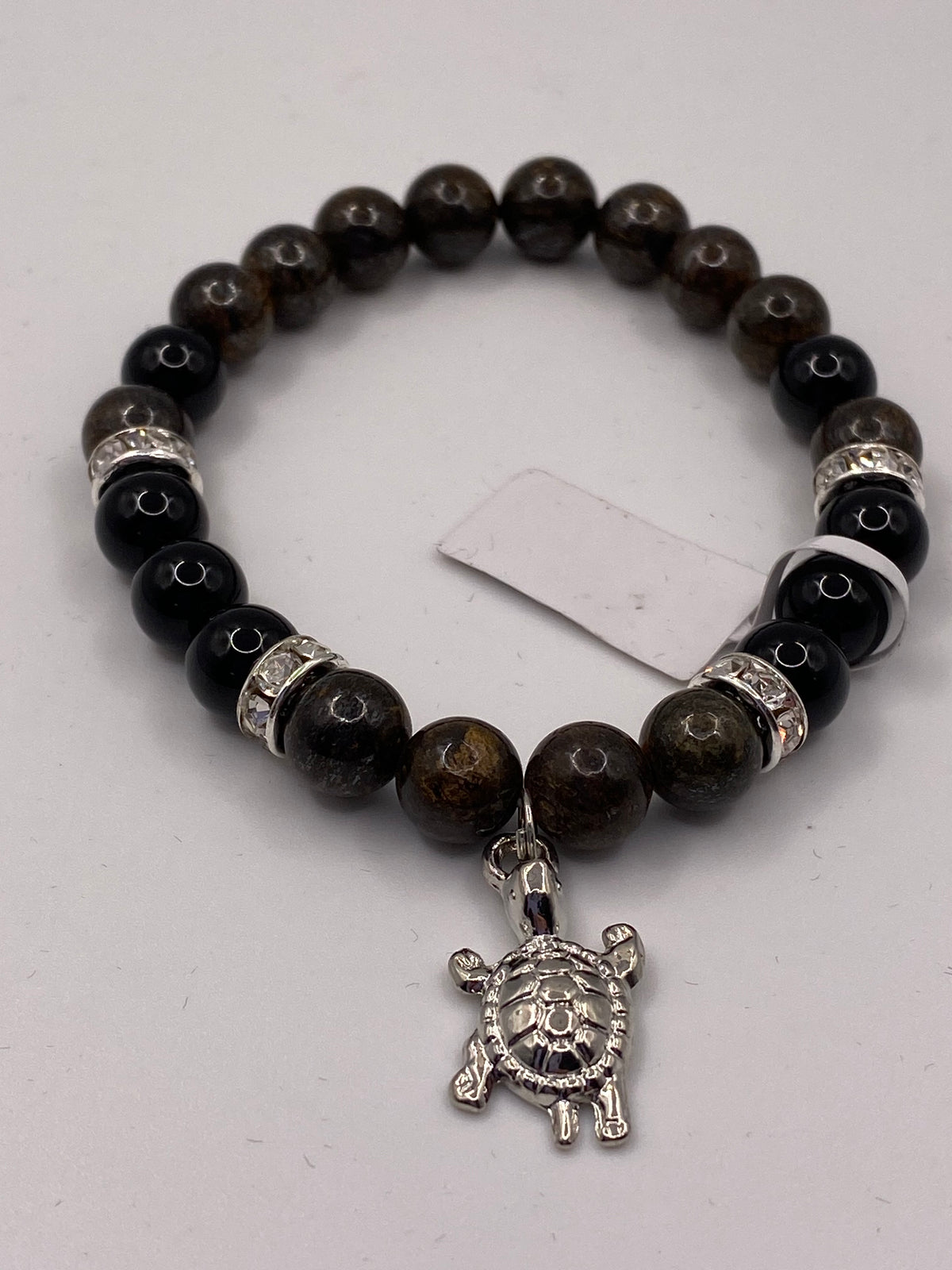 Turtle Charm Bracelet – Bronzite and Rainbow Obsidian