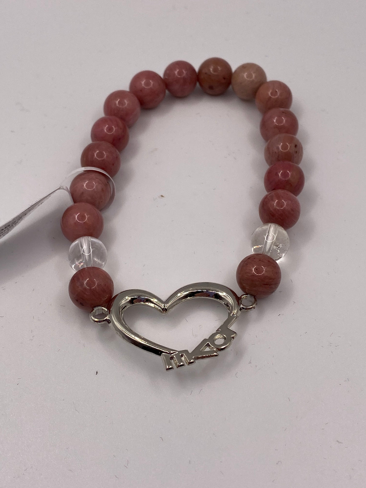 Clear Quartz & Rhodonite Love Heart Bracelet