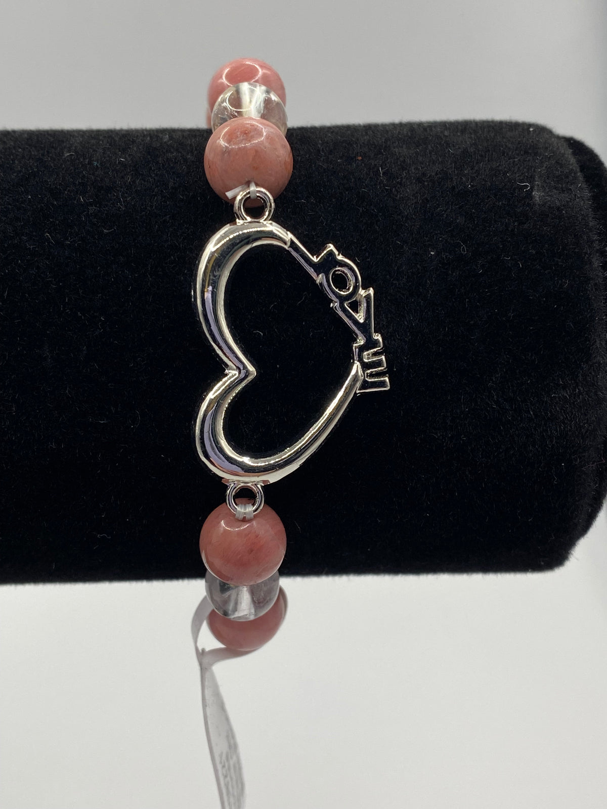 Clear Quartz & Rhodonite Love Heart Bracelet
