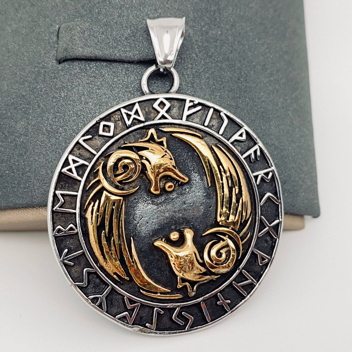 Viking Double Wolf Rune Pendant
