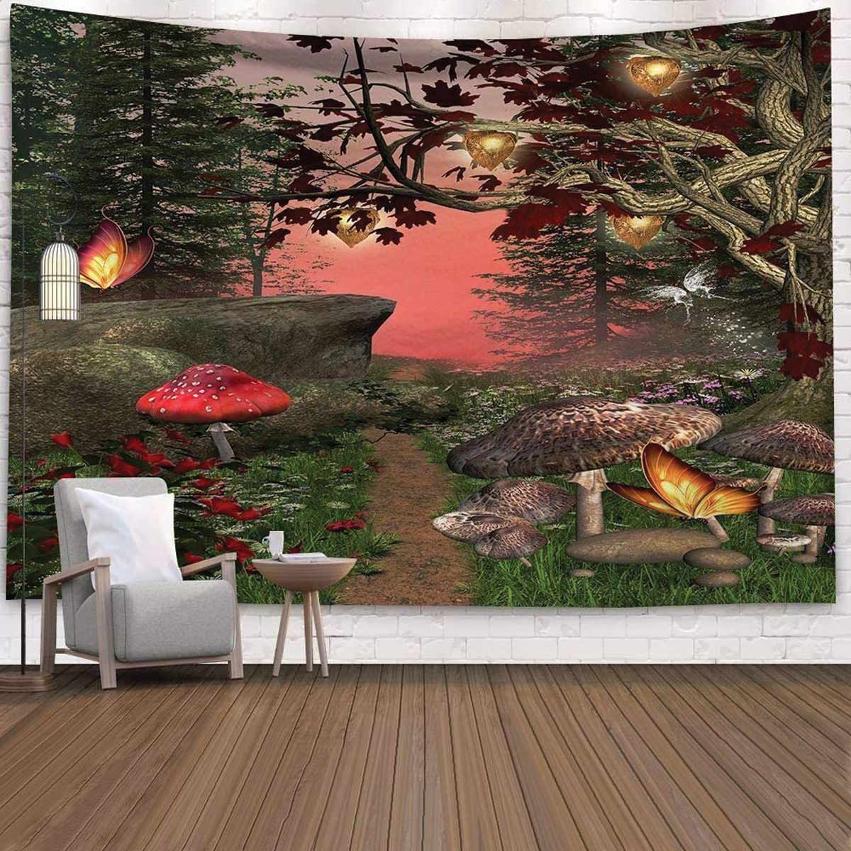 Forest Journey Mushroom Print Tapestry